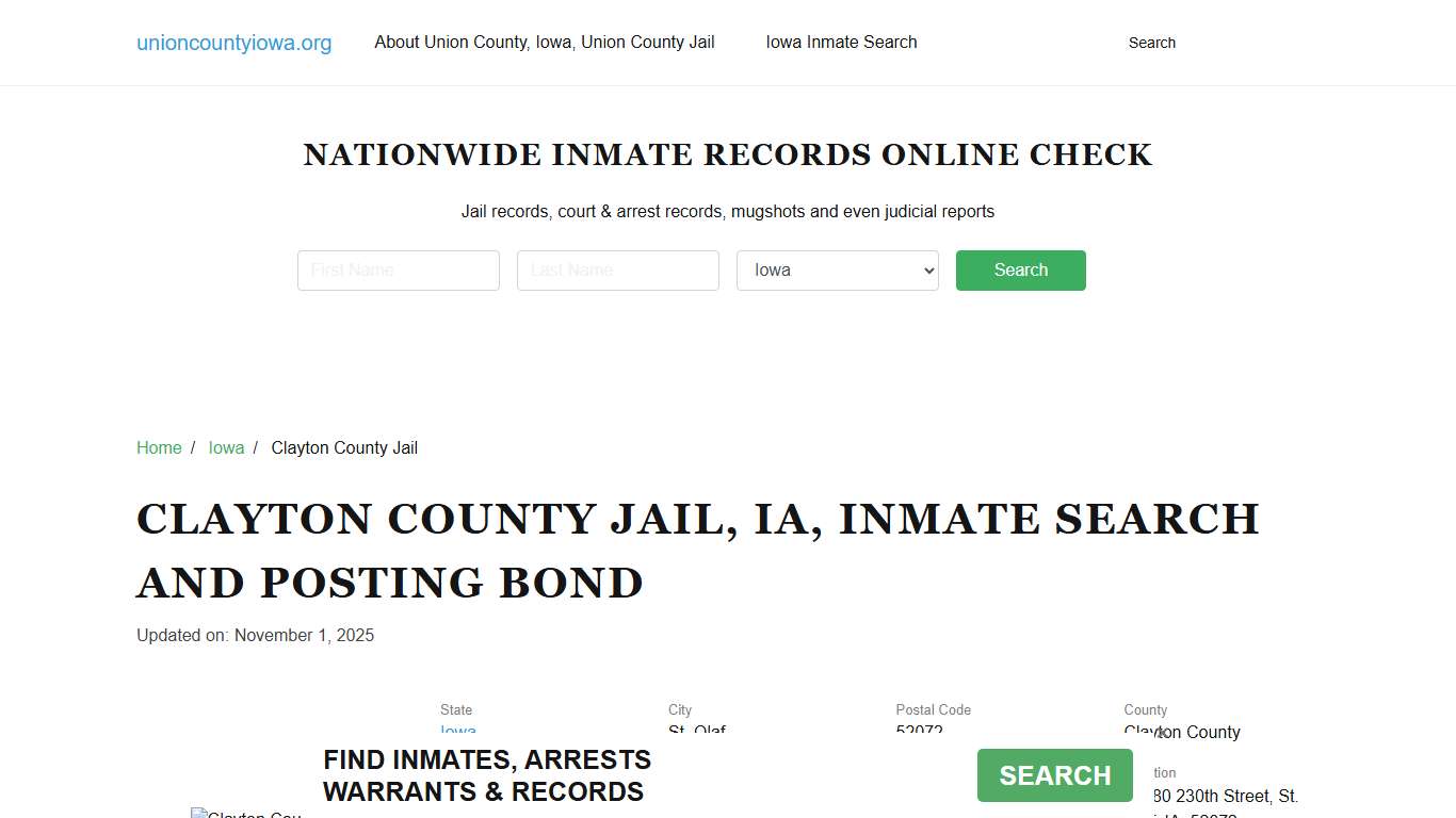 Clayton County Jail, IA, Inmate Search, Visitations